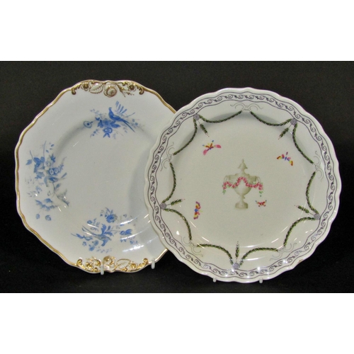 146 - Quantity of 19th century floral dinner plates with blue and gilded band, comprising dinner and side ... 