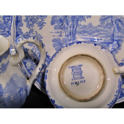 146 - Quantity of 19th century floral dinner plates with blue and gilded band, comprising dinner and side ... 