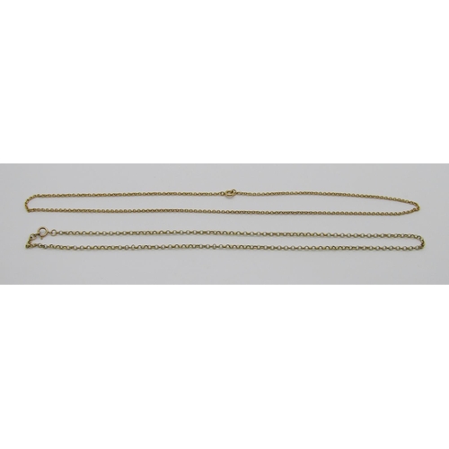 365 - Two gold chain necklaces; a 10k example, 3.3g and a 9ct example, 3.4g