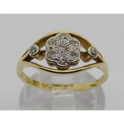 377 - Early 20th century 18ct diamond daisy cluster ring, maker 'W.L', size O/P, 3.1g