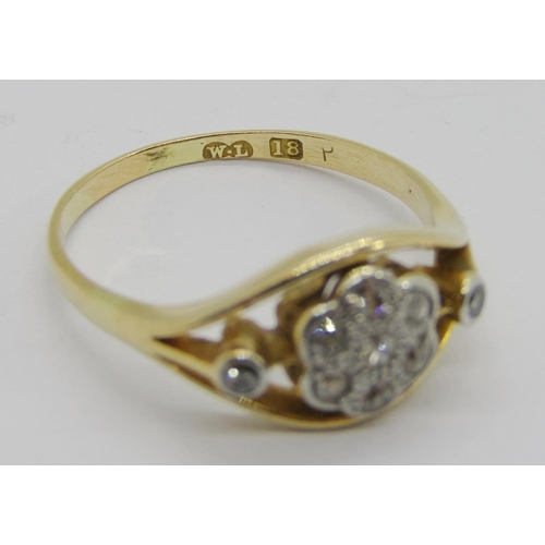 377 - Early 20th century 18ct diamond daisy cluster ring, maker 'W.L', size O/P, 3.1g