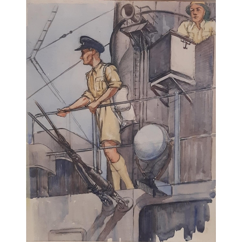 704 - Harold Whitaker (Local Artist, 1920-2013) - Two military watercolour and pencil illustrations on pap... 