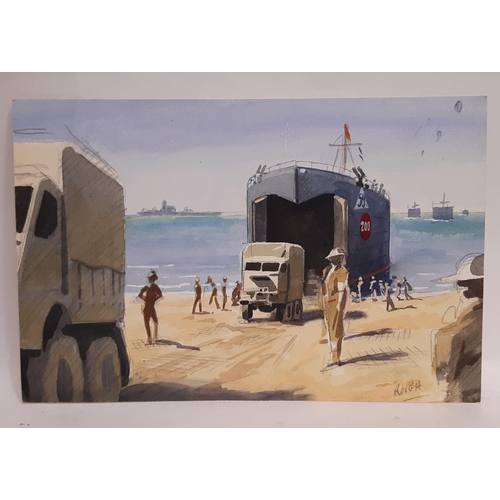 704 - Harold Whitaker (Local Artist, 1920-2013) - Two military watercolour and pencil illustrations on pap... 