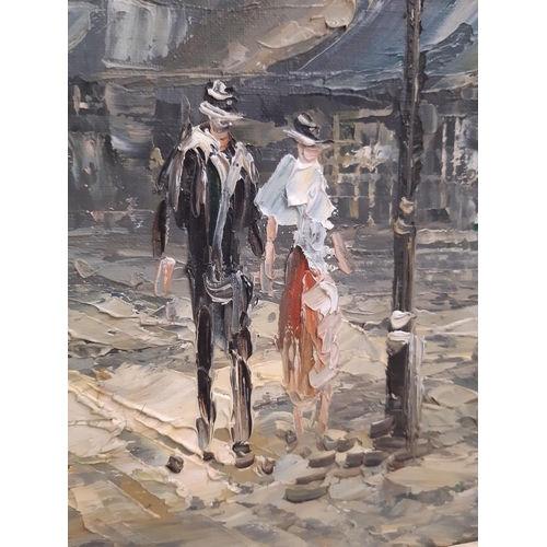 706 - Burnett (20th Century) - Parisian street scene, signed lower left, oil on board, 60 x 90 cm (excludi... 
