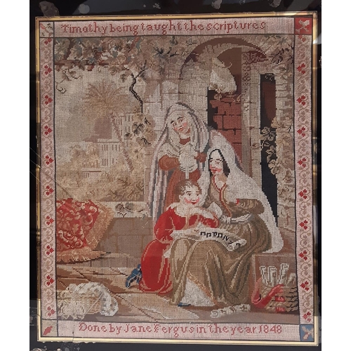 715 - Two 19th century needleworks to include: silk embroidery depicting Jesus and the Samaritan woman at ... 