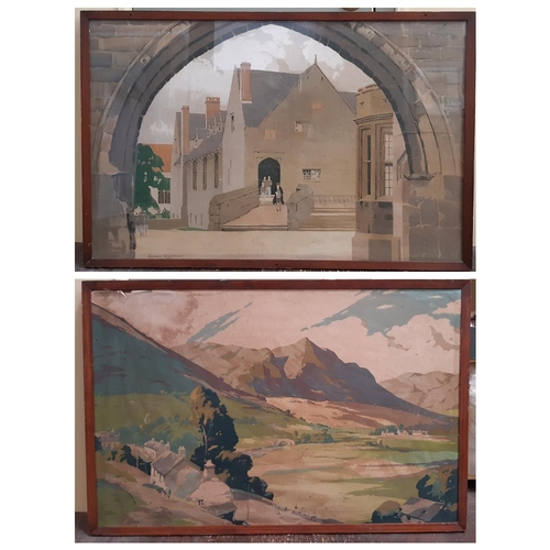 717 - Pair of framed chomolithographs after Norman Wilkinson and Frank Sherwin: town scene, glazed, 79 x 1... 