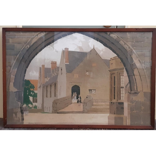 717 - Pair of framed chomolithographs after Norman Wilkinson and Frank Sherwin: town scene, glazed, 79 x 1... 