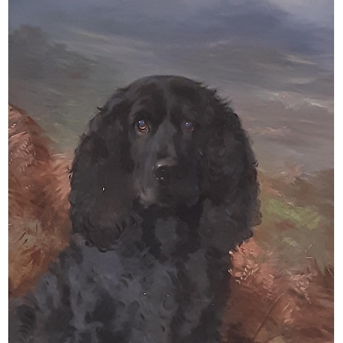 726 - Lilian Cheviot (British, 1876-1936) - Portrait of a Spaniel on the Moors, oil on canvas, signed lowe... 