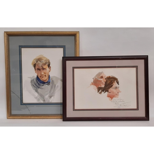 731 - Steve Songer (Contemporary) - Two watercolour portraits of a gentleman (1989) and two women in profi... 