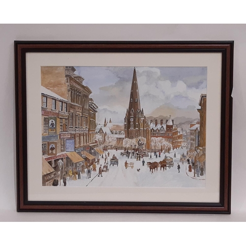 732 - After Brian Shields 'Braaq' (1951-1997) - Winter High Street, gouache on paper, unsigned, 28 x 38 cm... 