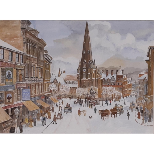 732 - After Brian Shields 'Braaq' (1951-1997) - Winter High Street, gouache on paper, unsigned, 28 x 38 cm... 