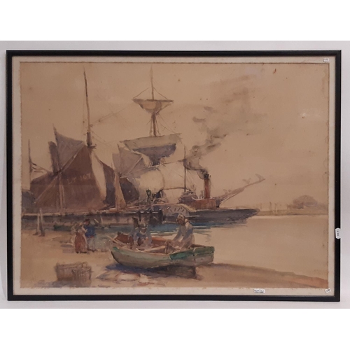 734 - Late 19th century watercolour of Bidford Harbour, initialled H.C. (Hubert Coop) lower left, 74 x 55 ... 