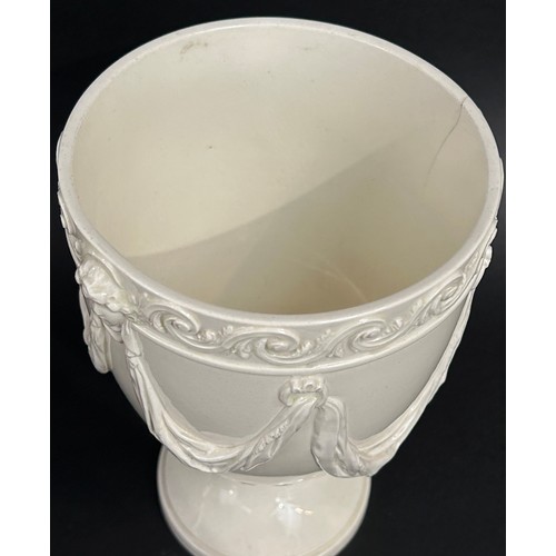 127 - A Wedgwood 19th century creamware goblet shaped vase with mask and scrolling detail