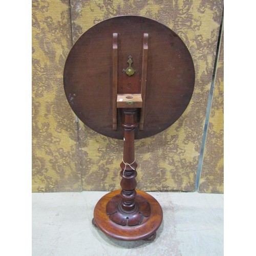 1222 - A Victorian Mahogany snap top occasional table of circular form with moulded outline raised on a tur... 