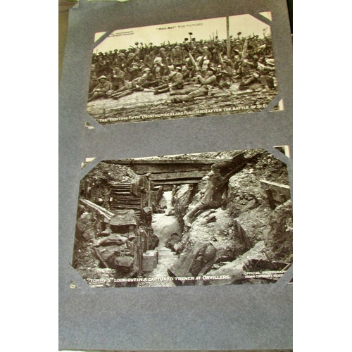 878 - Photo album of early 20th century postcards including battle front scenes and contemporary greetings... 