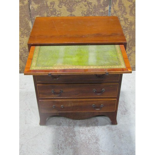 1226 - Two small reproduction Georgian style yew wood veneered chests of drawers, one with brushing slide, ... 