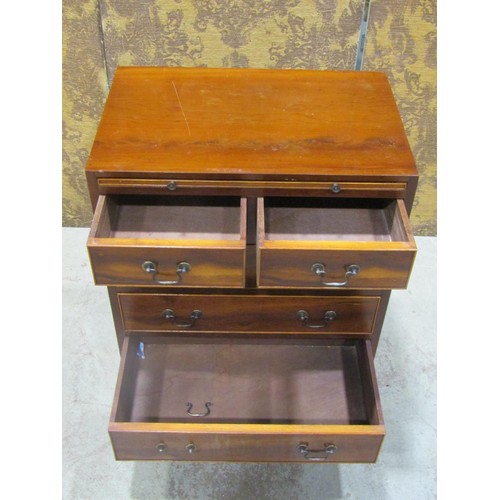 1226 - Two small reproduction Georgian style yew wood veneered chests of drawers, one with brushing slide, ... 