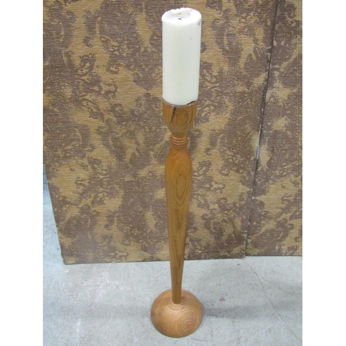 1232 - A contemporary beechwood torchere with spiral twist column 99 cm high together with a pair of furthe... 