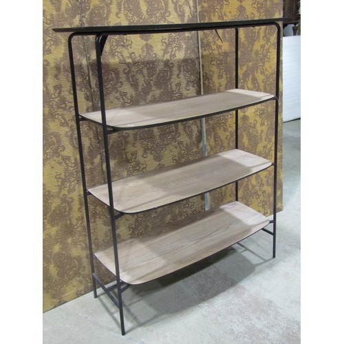 1233 - A contemporary retro style tubular steel framed floorstanding four tier open ashwood veneered shelvi... 