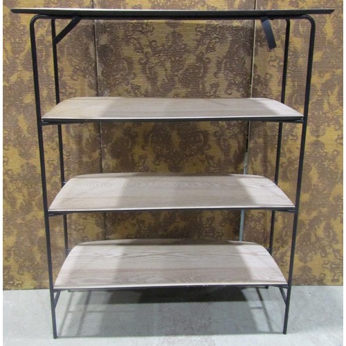 1233 - A contemporary retro style tubular steel framed floorstanding four tier open ashwood veneered shelvi... 