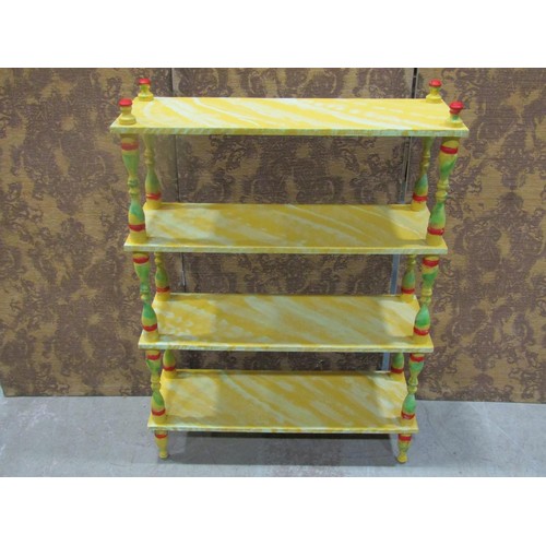 1251 - An four tier freestanding what not with rectangular shelves raised on turned supports with painted f... 