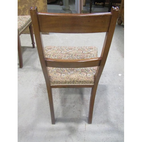 1254 - Set of six mahogany bar back dining chairs by Maple & Co with upholstered seats raised on ring turne... 