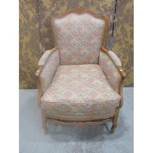 1259 - A drawing room chair with upholstered seat, back and arm pads within a  beech wood show wood frame r... 