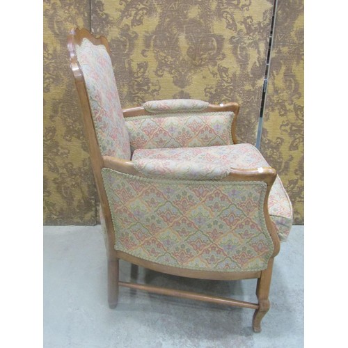 1259 - A drawing room chair with upholstered seat, back and arm pads within a  beech wood show wood frame r... 