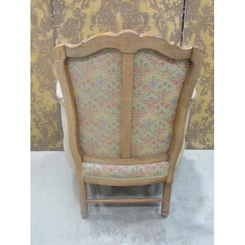 1259 - A drawing room chair with upholstered seat, back and arm pads within a  beech wood show wood frame r... 