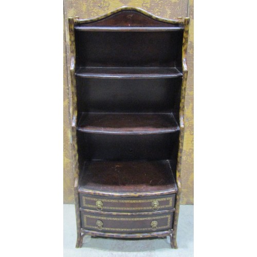 1262 - A Regency style simulated bamboo waterfall bookcase with leather panelled and overlaid sides and gra... 