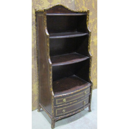 1262 - A Regency style simulated bamboo waterfall bookcase with leather panelled and overlaid sides and gra... 