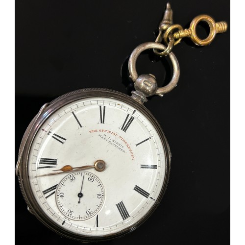 499 - A silver cased fob / pocket watch, the enamelled dial with black Roman numerals and subsidiary secon... 