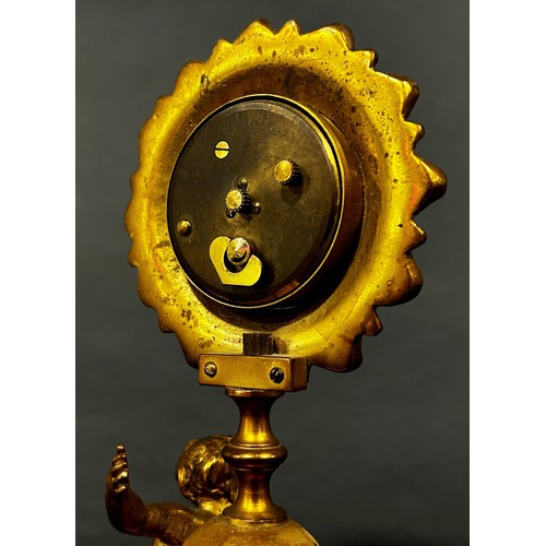 518 - 19th century gilt mantle clock the painted dial within a flower head border, surmounted on an onyx s... 