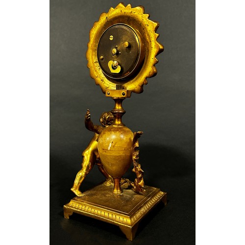 518 - 19th century gilt mantle clock the painted dial within a flower head border, surmounted on an onyx s... 