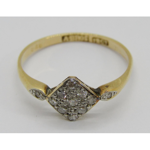 328 - Art Deco 18ct diamond panel ring, maker 'A.Bros', size N, 1.6g