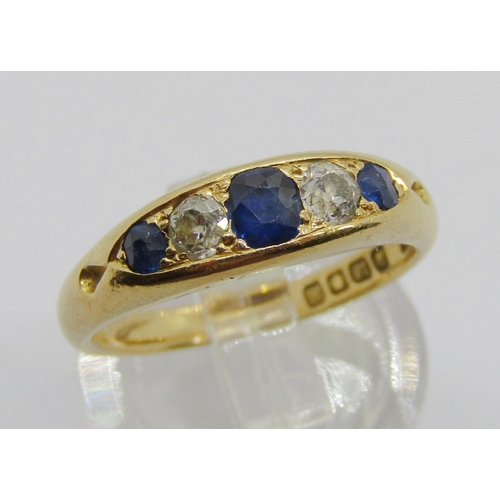 330 - Edwardian 18ct old-cut sapphire and diamond gypsy ring, maker 'WJH', London 1907, size L/M, 4.6g