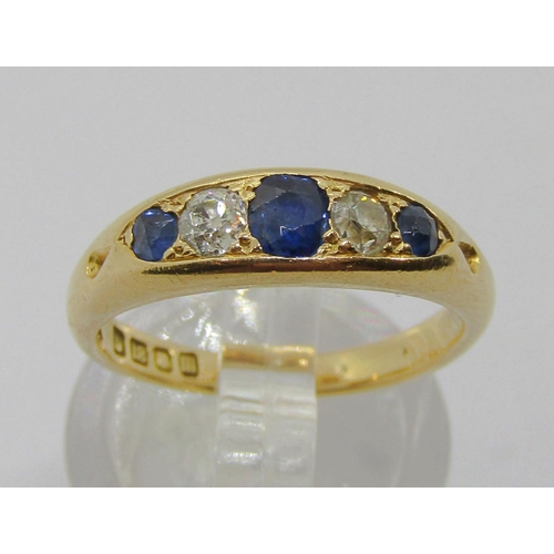 330 - Edwardian 18ct old-cut sapphire and diamond gypsy ring, maker 'WJH', London 1907, size L/M, 4.6g