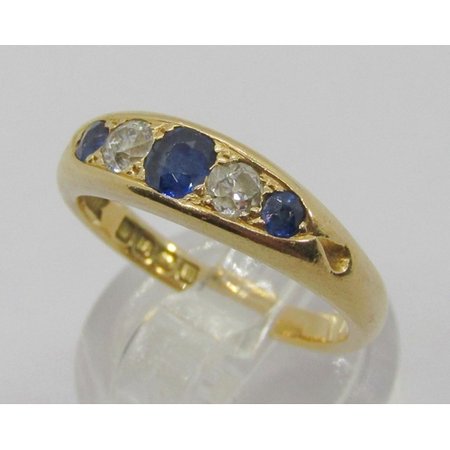 330 - Edwardian 18ct old-cut sapphire and diamond gypsy ring, maker 'WJH', London 1907, size L/M, 4.6g