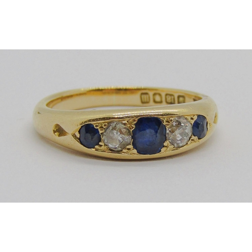 330 - Edwardian 18ct old-cut sapphire and diamond gypsy ring, maker 'WJH', London 1907, size L/M, 4.6g