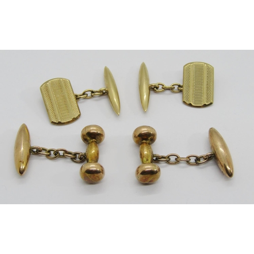 335 - Two pairs of antique 9ct cufflinks to include a pair with engine turned decoration, 8.1g total