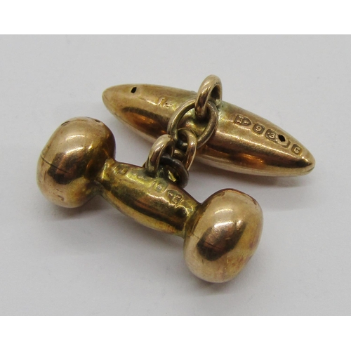 335 - Two pairs of antique 9ct cufflinks to include a pair with engine turned decoration, 8.1g total