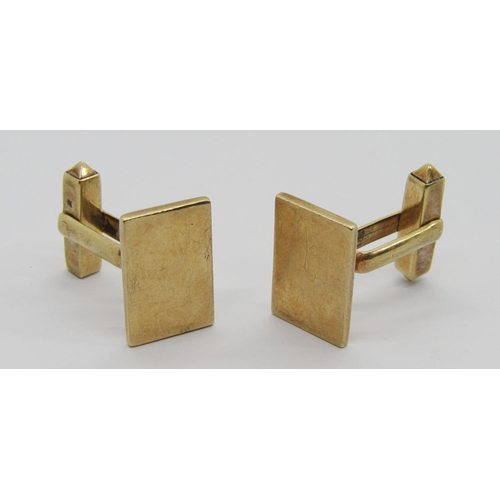 336 - Pair of 9ct rectangular cufflinks, Birmingham 1973, 11.8g (one af)