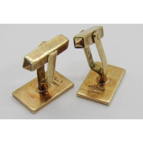 336 - Pair of 9ct rectangular cufflinks, Birmingham 1973, 11.8g (one af)