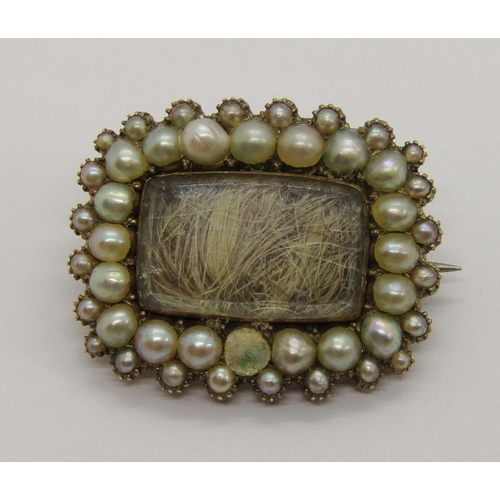 350 - Group of antique jewellery comprising a 19th century yellow metal mourning brooch with pearl surroun... 