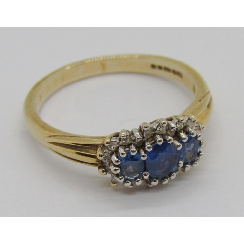 380 - 9ct sapphire and diamond cluster dress ring, Birmingham 1998, size R, 3.3g