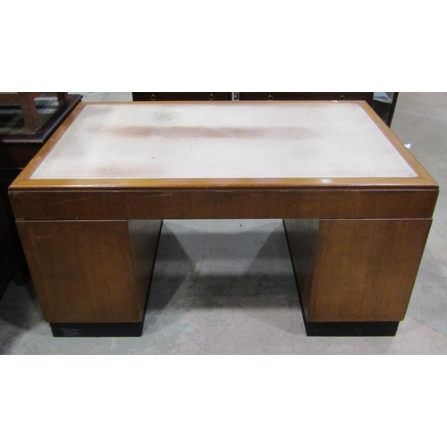 1214 - A Mid 20th century kneehole desk with nine drawers and inset leather top, 150cm 93cm, 88cm high