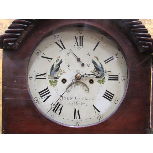 1423 - A local Georgian mahogany longcase clock enclosing a circular dial with painted bird detail by John ... 