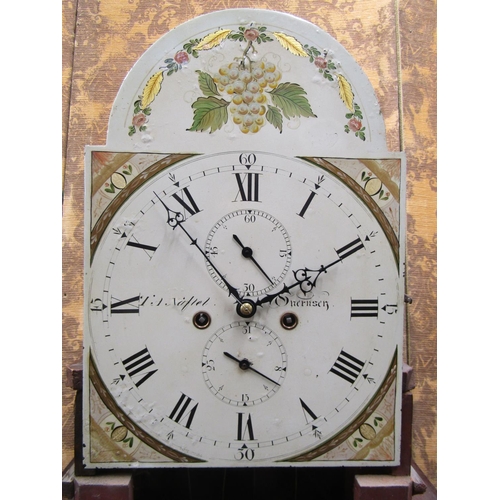 1424 - Regency mahogany Guernsey longcase clock with arched and painted dial, subsidiary calendar and secon... 