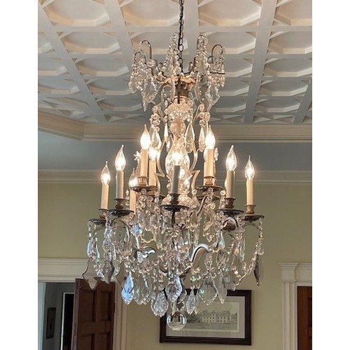 1315 - A good French glass and silvered metal chandelier in the Louis the 14th style, 1 meter drop