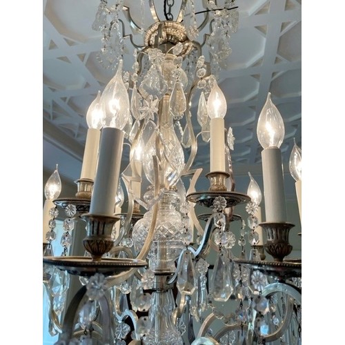 1315 - A good French glass and silvered metal chandelier in the Louis the 14th style, 1 meter drop